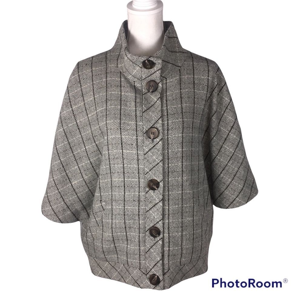 Halogen Tweed Batwing Wool Blend Jacket Cape Tweed Sz XL Oversized Caplet